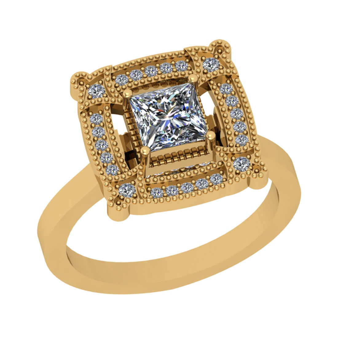 0.90 Ctw SI2/I1Diamond 14K Yellow Gold Engagement Ring: Center Diamond Weight : 0.70 Ctw (Princess Cut) Center Diamond Color : J-K Center Stone Setting : Prong Center Stone Clarity : SI2/I1Side Stone Weight Of Ctw 0.20 Ctw Side Stone Color : J-K Stone Clar