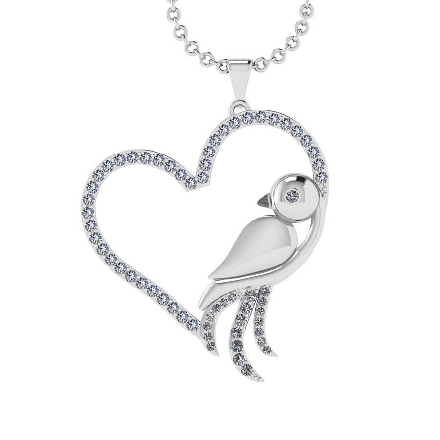 1.85 Ctw SI2/I1 Diamond 14K White Gold Birds Heart Pendant Necklace: Total Diamond Weight : 1.85 Ctw (Round cut) Center Diamond Color :- J-K Center Clarity : SI2/I1 Stone Setting : Prong Metal Weight : Approx 8.70 Gram 14K White Gold Birds Heart Pendant Necklace