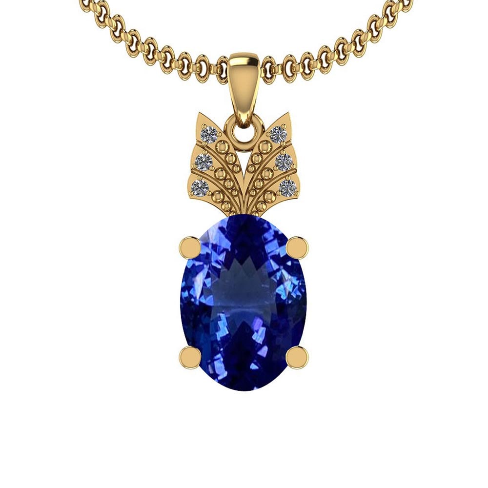 Certified 7.04 Ctw VS/SI1 Tanzanite and Diamond 14K Yellow Gold Vintage Sty: Color Stone Approx Weight: 6.97 Ctw (1 pcs Oval) Center Stone Color: Tanzanite Center Stone Setting: Prong Side Stone Approx Weight: 0.07 Ctw Side Stone Color: G-H Stone Clarity: VS/SI1 Stone Setting: