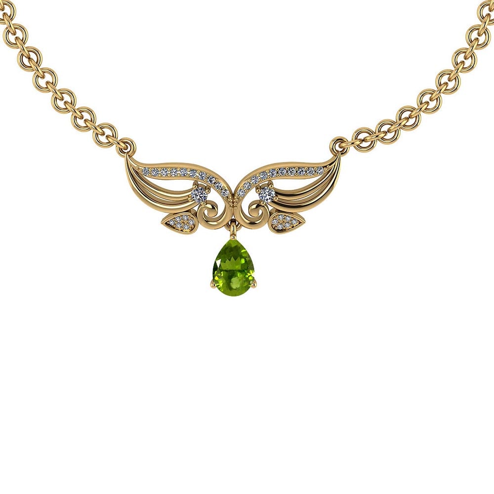Certified 3.94 Ctw Genuine Peridot And Diamond 14k Yellow Princess Necklace: Stone Weight : 3.75 Ctw (7x5 mm 1 Pcs Pear ) Center Stone Color : Peridot Stone Setting ;Prong Diamond Weight (2.mm 2Pcs Round And 1.mm 20 Pcs Round .80mm 12 Pcs Round ) Ctw Of Side Stone .19 Ctw Diam