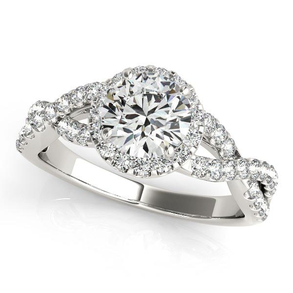 Diamond Infinity Twisted Halo Engagement Ring 14k White Gold 1.50ctw: CENTER STONE; Diamond (1.00 CTW)CENTER STONE CLARITY; SI1-SI2 CENTER STONE COLOR; J-K CENTER STONE SETTING; Prong SIDE STONE CLARITY; SI1-SI2 SIDE STONE COLOR; J-K SIDE STONE SETTING; Prong ctw OF SID