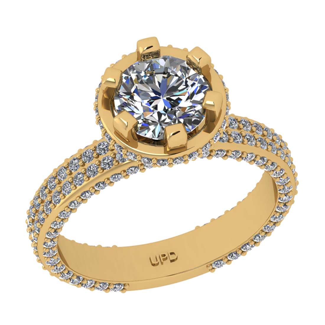 2.37 Ctw SI2/I1 Diamond 14K Yellow Gold Engagement Ring: Center Diamond Weight : 1.25 Ctw ( Round Cut GIA ) Center Diamond Color :-J-K Center Stone Setting : Prong Clarity : SI2/I1 Total Weight Of Ctw 1.12 Ctw Color : J-K Clarity : SI2/I1 Stone Setting : Pr