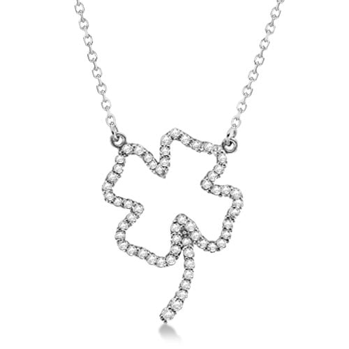 Four Leaf Clover Shaped Diamond Necklace 14K White Gold 0.33ctw: METAL TYPE: 14k White Gold ;TOTAL CARAT WEIGHT: 0.33 ;NAME OF CENTER STONE: Diamond ;CENTER STONE SHAPE: Round ;CENTER STONE CLARITY: SI1-SI2 ;CENTER STONE COLOR: G-h ;CENTER STONE SETTING: Pinpoint