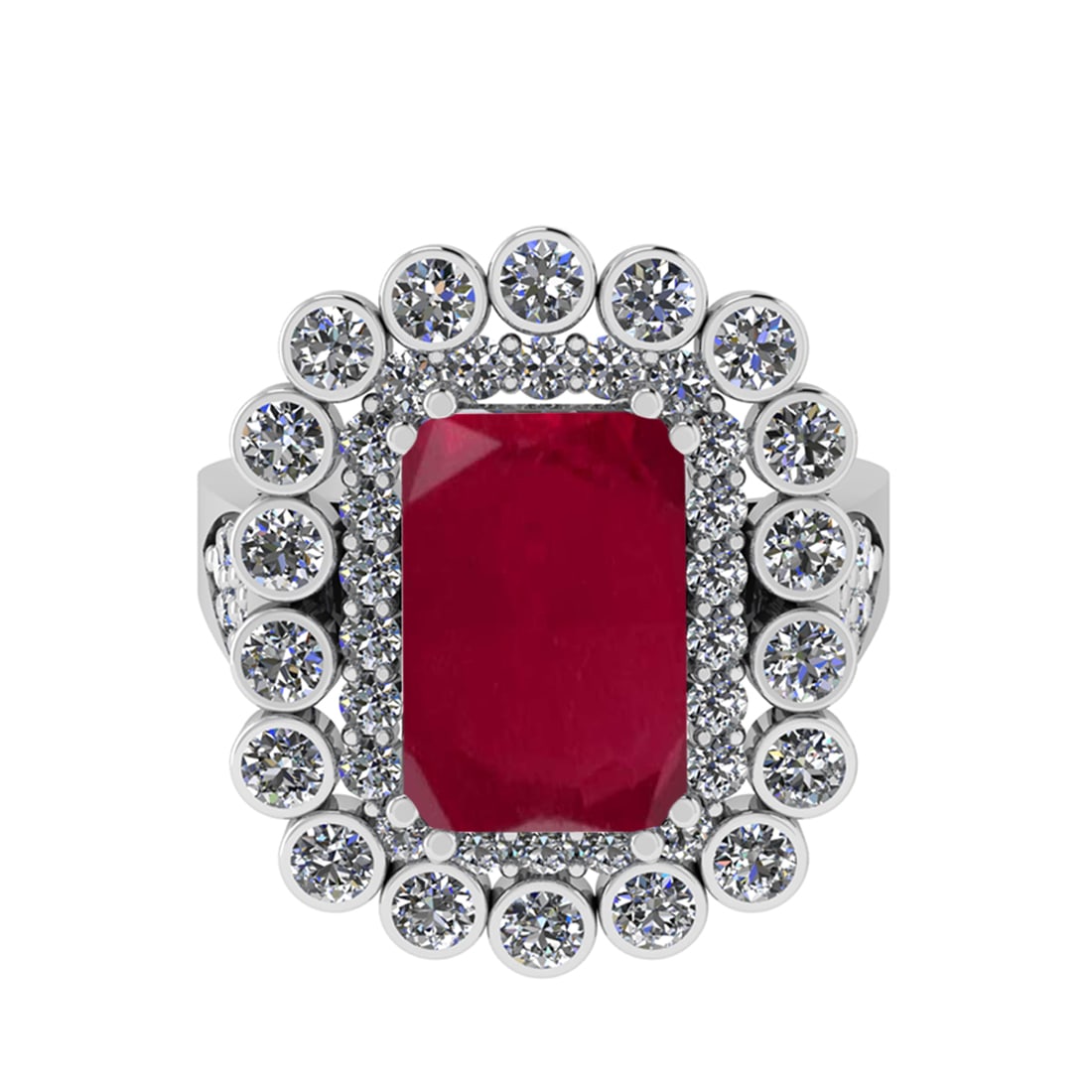 5.43 Ctw SI2/I1 Ruby and Diamond 14K White Gold Double Ring - 2