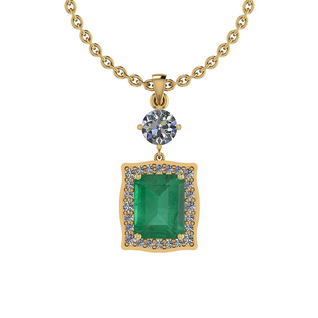 Certified 3.30 Ctw Emerald and Diamond I2/I3 14K Yellow Gold Victorian Styl: Color Stone Approx Weight: 2.83 Ctw (1 pcs Emerald Octo) Center Stone Color: Emerald Center Stone Setting: Prong Side Stone Approx Weight: 0.47 Ctw Side Stone Color: J-K Stone Clarity: I2/I3 Stone Set