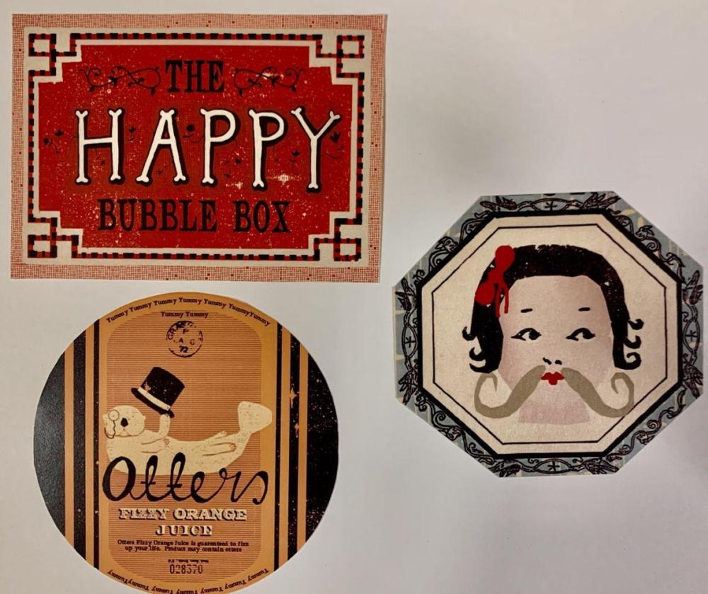 Harry Potter and the Half-Blood Prince (2009) - Happy: Harry Potter and the Half-Blood Prince (2009) - Happy And Face Weasleys' Wizard Wheezes Store Labels.; Original production made "Happy and Face" store labels from "Weasleys' Wizard Wheezes" store from