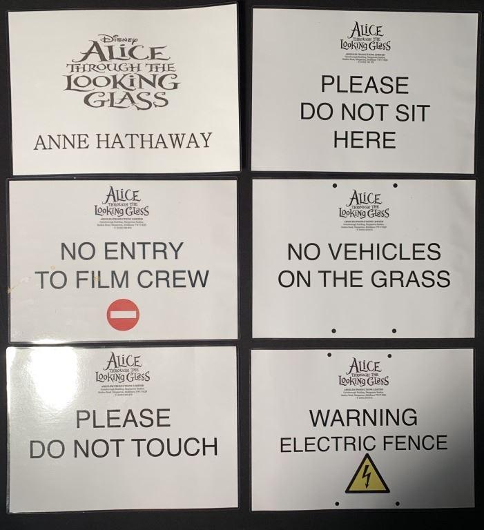 Alice Through the Looking Glass (2016) - Set Signs: Alice Through the Looking Glass (2016) - Set Signs Including Hathaway Trailer Sign. Set of 6 Measuring - 12" x 8 1/2" Original set signs including one for Anne Hathaway's Trailer used on the productio