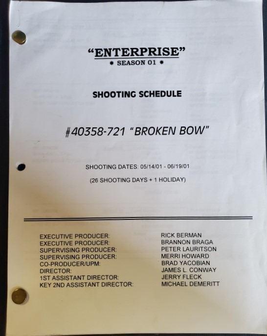 "Star Trek Enterprise" 2001 Shooting Schedule Broken (1 of 1)