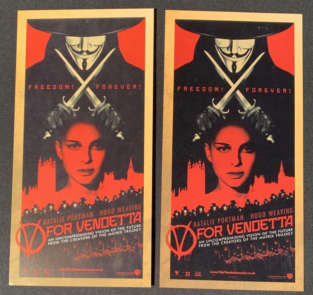 V for Vendetta (2005) - UK Press Screening Tickets -: V for Vendetta (2005) - UK Press Screening Tickets - Set of 2. Set of two UK press screening tickets for the James McTeigue directed dystopian political thriller action film 'V for Vendetta' (2005) .
