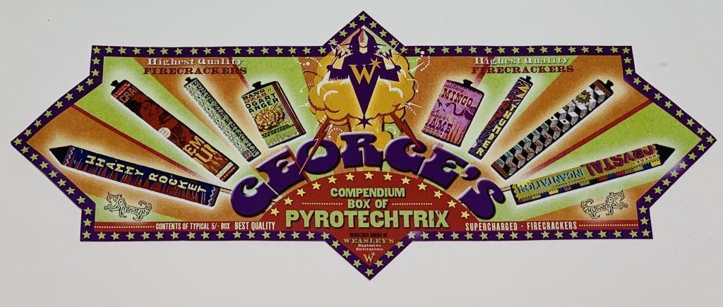 Harry Potter and the Half-Blood Prince (2009) -: Harry Potter and the Half-Blood Prince (2009) - George's Compendium Box of Pyrotechtrix Weasleys' Wizard Wheezes Store Label. measures 13.5" x 6" Original and rare production made "George's Compendium