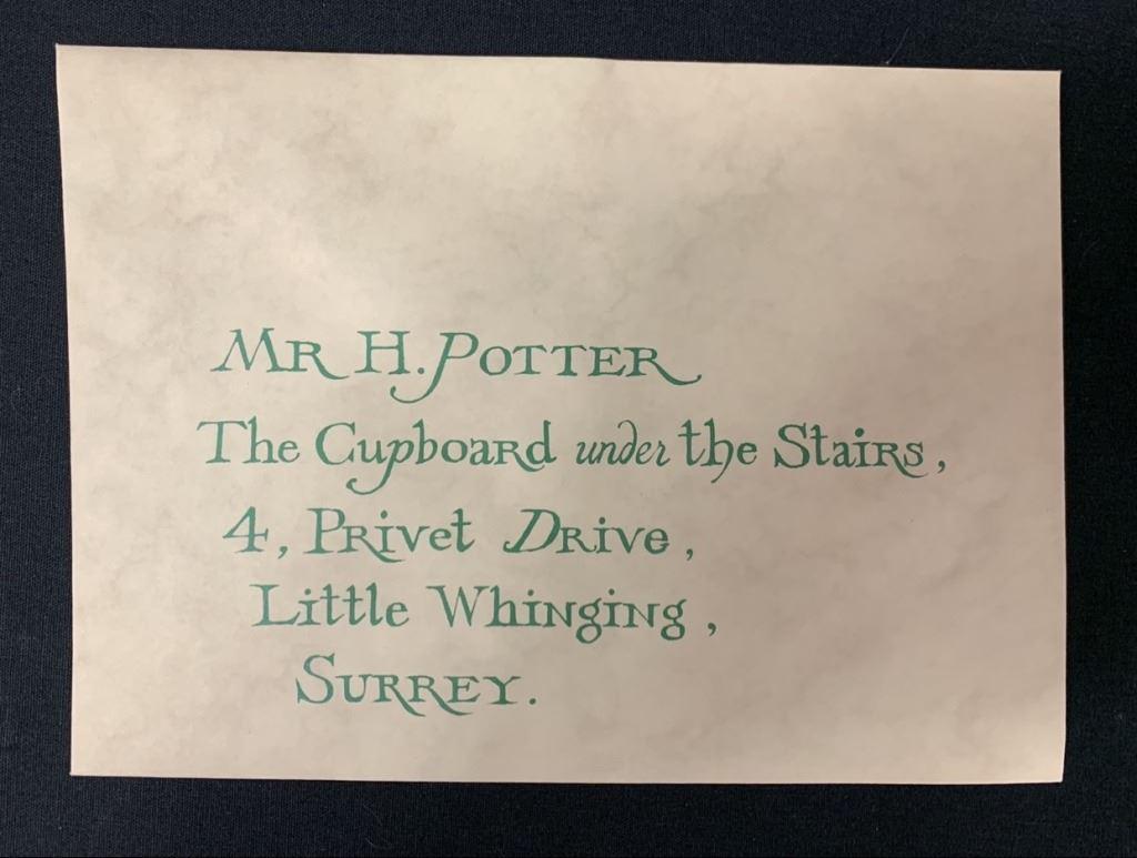 Harry Potter and the Sorcerer's Stone (2001) - Harry: Harry Potter and the Sorcerer's Stone (2001) - Harry Potter's Hogwarts Acceptance Envelope. Original screen parchment colored acceptance envelope addressed to "Mr H. Potter, The Cupboard under the Sta