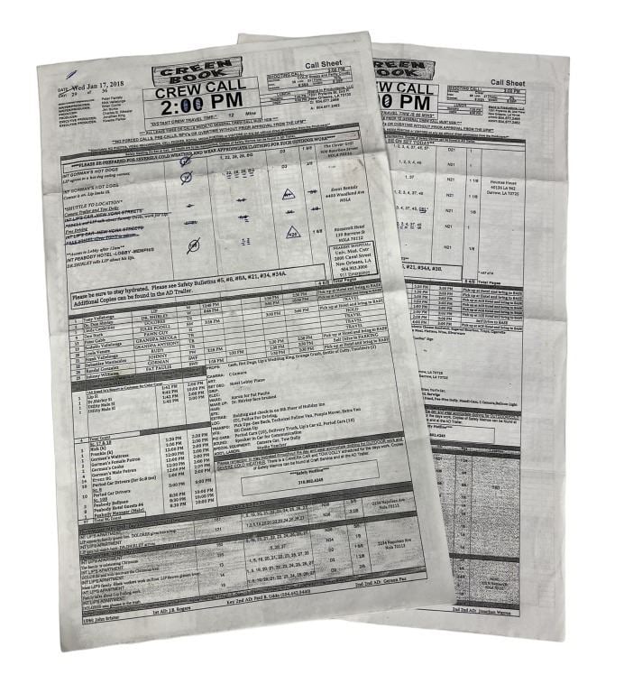 Green Book (2018) - Call Sheet (1 of 1)