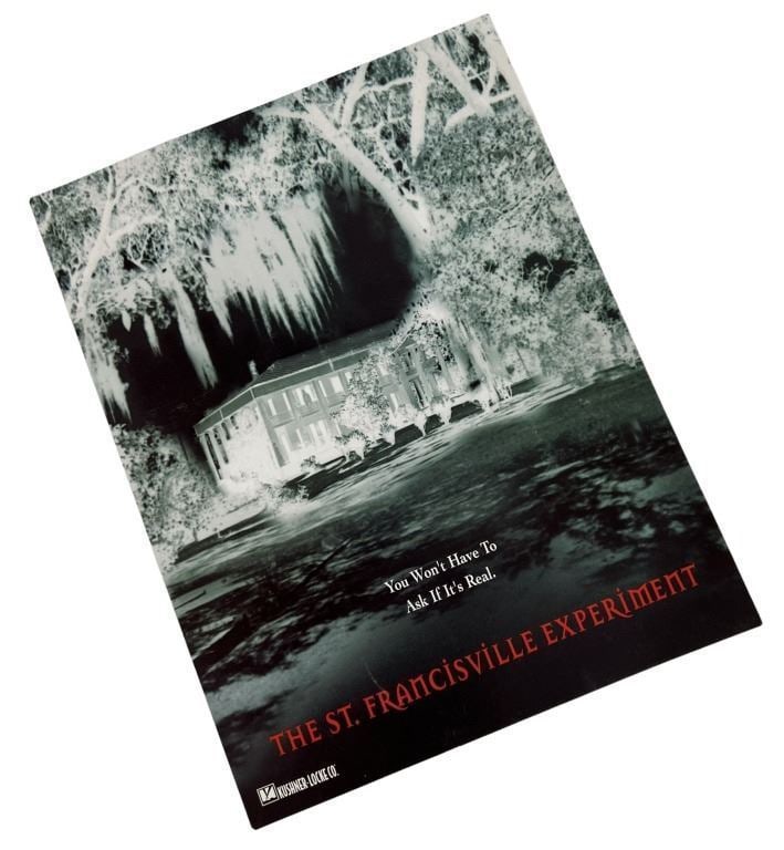 The St. Francisville Experiment (2000) - Press Screening Card: The St. Francisville Experiment (2000) - Press Screening Card.Original press screening folder from the Ted Nicolaou directed found footage horror film 'The St. Francisville Experiment' (2000), which c