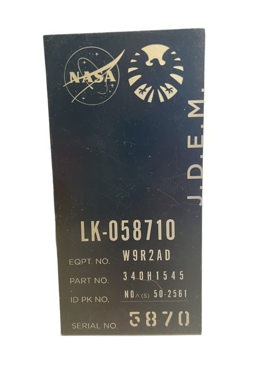 Agents of S.H.I.E.L.D. (2013 2020) - Nasa Sign: Agents of S.H.I.E.L.D. (2013 2020) - Nasa Sign.Made of hard cardboard measuring 3 1/3" x 7".Initials J.D.E.M on the side. Original Nasa prop sign or tag used on the Joss Whedon television series 'Agen