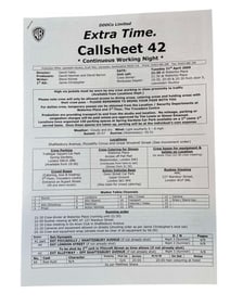 Harry Potter and the Deathly Hallows: Part 1 (2010) - Original Call Sheet