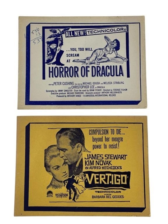 Theater Or Drive-In 50's Movie Advertising Cards - Dracula - Vertigo (1 of 2)