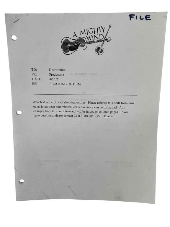 A Mighty Wind (2003) - Distribution Production Shooting Outline Schedule