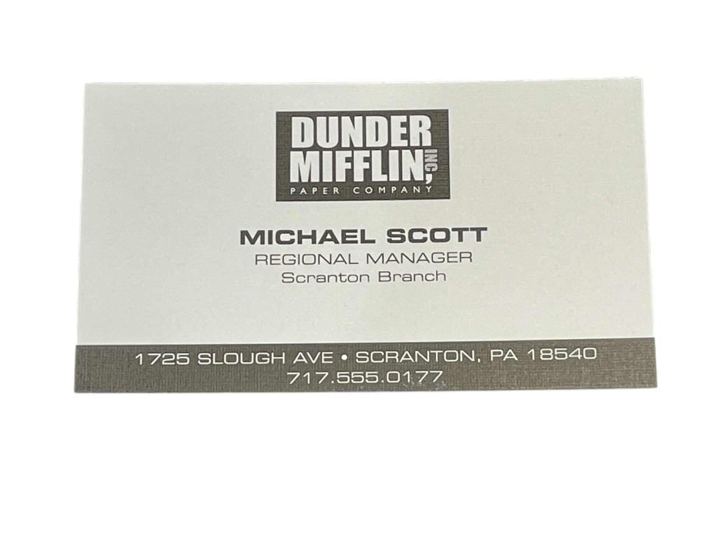 The Office (2005[x=#8211/]2013) - Michael Scott (Steve Carell) Business Card: The Office (2005[x=#8211/]2013) - Michael Scott (Steve Carell) Business Card.Measuring 2" x 3 1/2".Original business card used by "Michael Scott", played by Steve Carell on the mockumentary sitcom tel