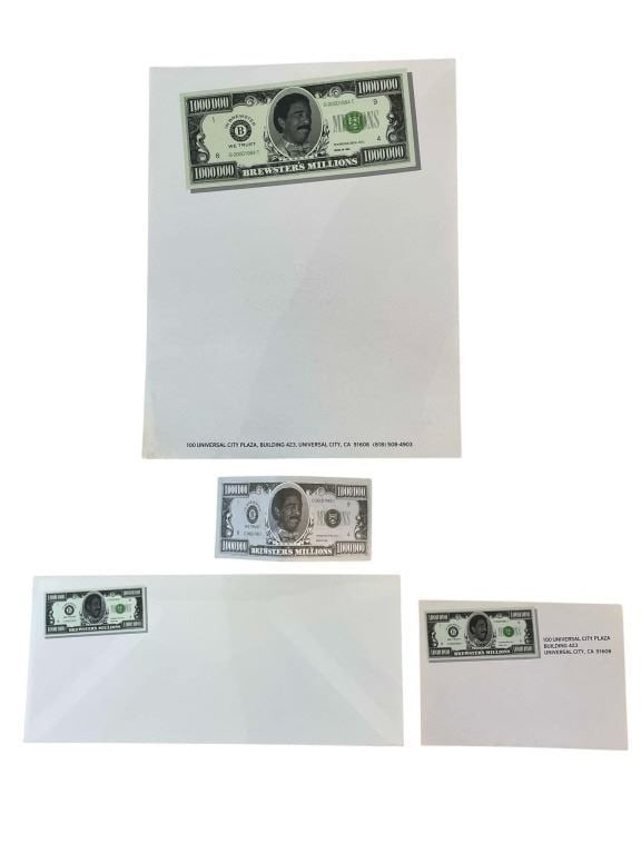 Brewster's Millions (1985) - Stationary Paper Set From Producer's Joel Silver's Desk: Brewster's Millions (1985) - Stationary Paper Set From Producer's Joel Silver's Desk.From the Joel Silver estate.Original and rare set of Stationary paper made for the production of the Walter Hill di