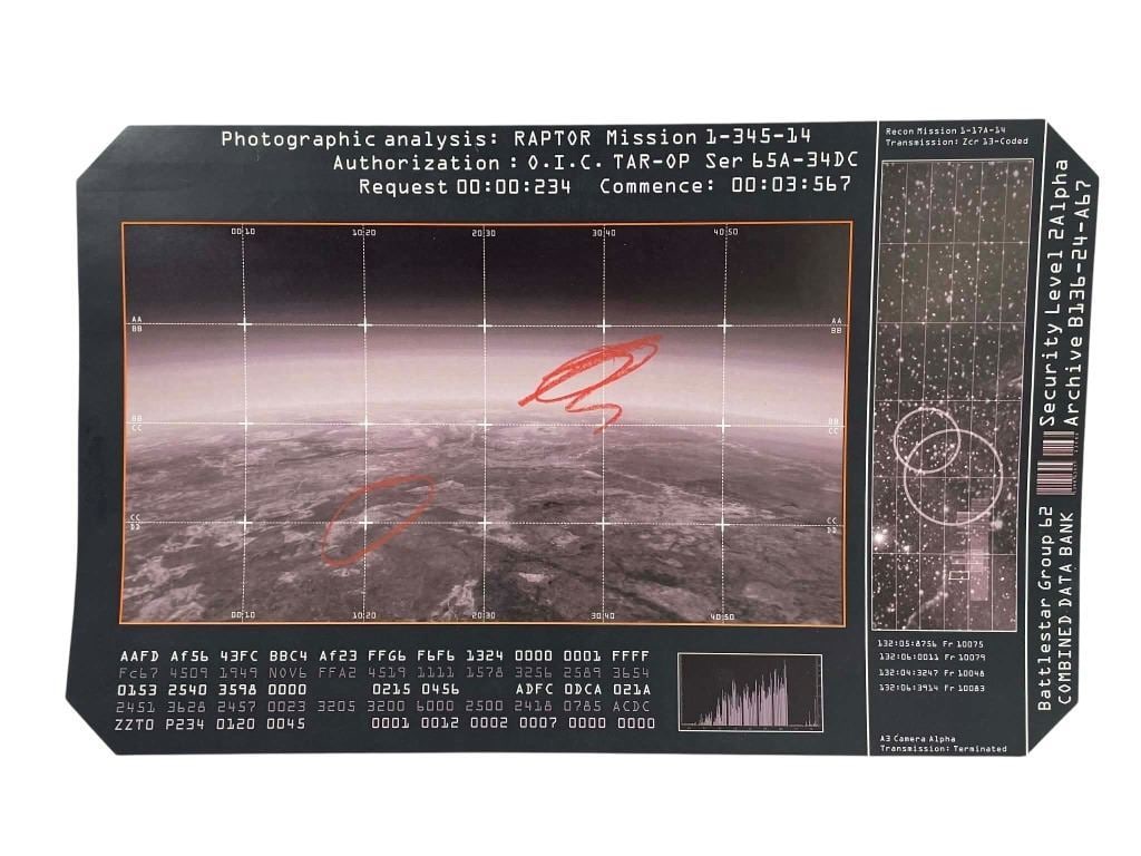 Battlestar Galactica (2004 - 2009) - Translight - Lot A: Battlestar Galactica (2004 - 2009) - Translight - Lot A.Measuring 10" x 16".Original CIC translight used in the science fiction television series 'Battlestar Galactica' (2004 - 2009) where, when an ol