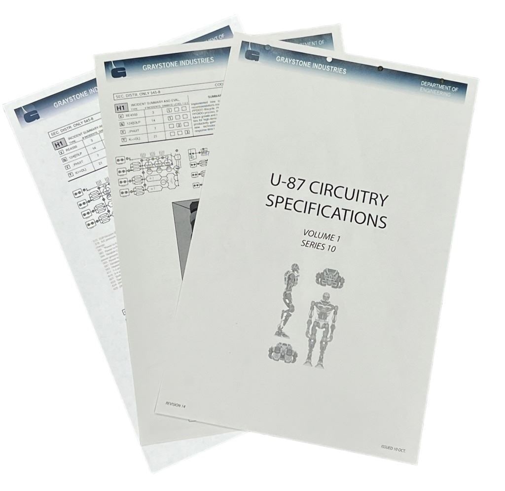 Battlestar Galactica Caprica (2009-2010) - Cylon Schematic Sheets: Caprica (2009-2010) - Prop Cylon Schematic Sheets.Original production made set of prop "Cylon Schematic Sheets" used on the science fiction drama television series 'Caprica' (2009-2010), A spin-off pr