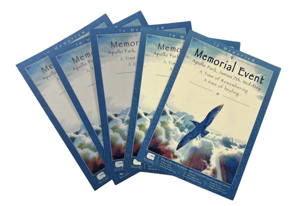 Battlestar Galactica Caprica (2009-2010) - Memorial Event Flyers: Caprica (2009-2010) - Memorial Event Flyers.Original production made set of 5 prop "Memorial Event" flyers used on the science fiction drama television series 'Caprica' (2009-2010), A spin-off