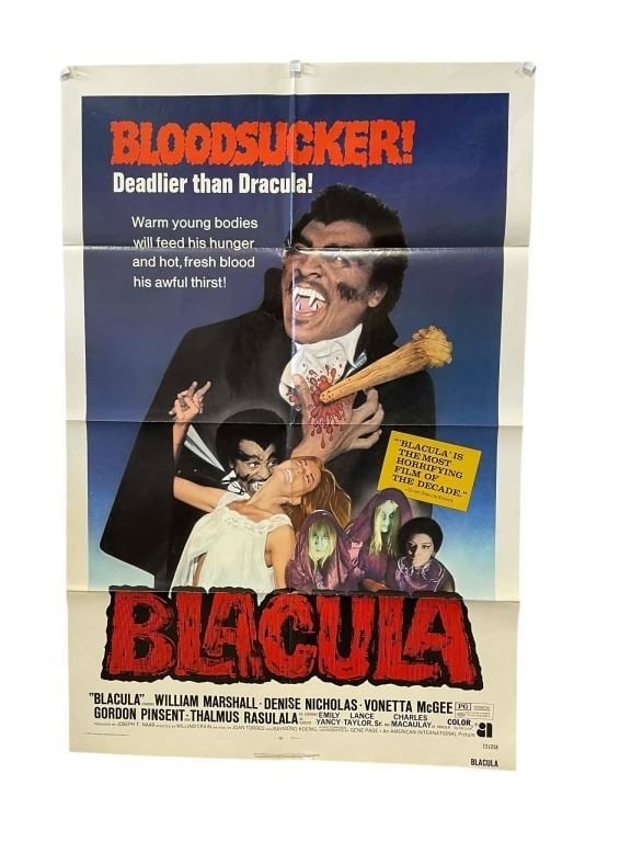 Blacula (1972) - 1-Sheet Poster (27" X 41"): Blacula (1972) - 1-Sheet Poster (27" X 41").Original 1-sheet poster for the Nick Castle directed blaxploitation horror film 'Blacula' (1972), starring William Marshall in the title role about an