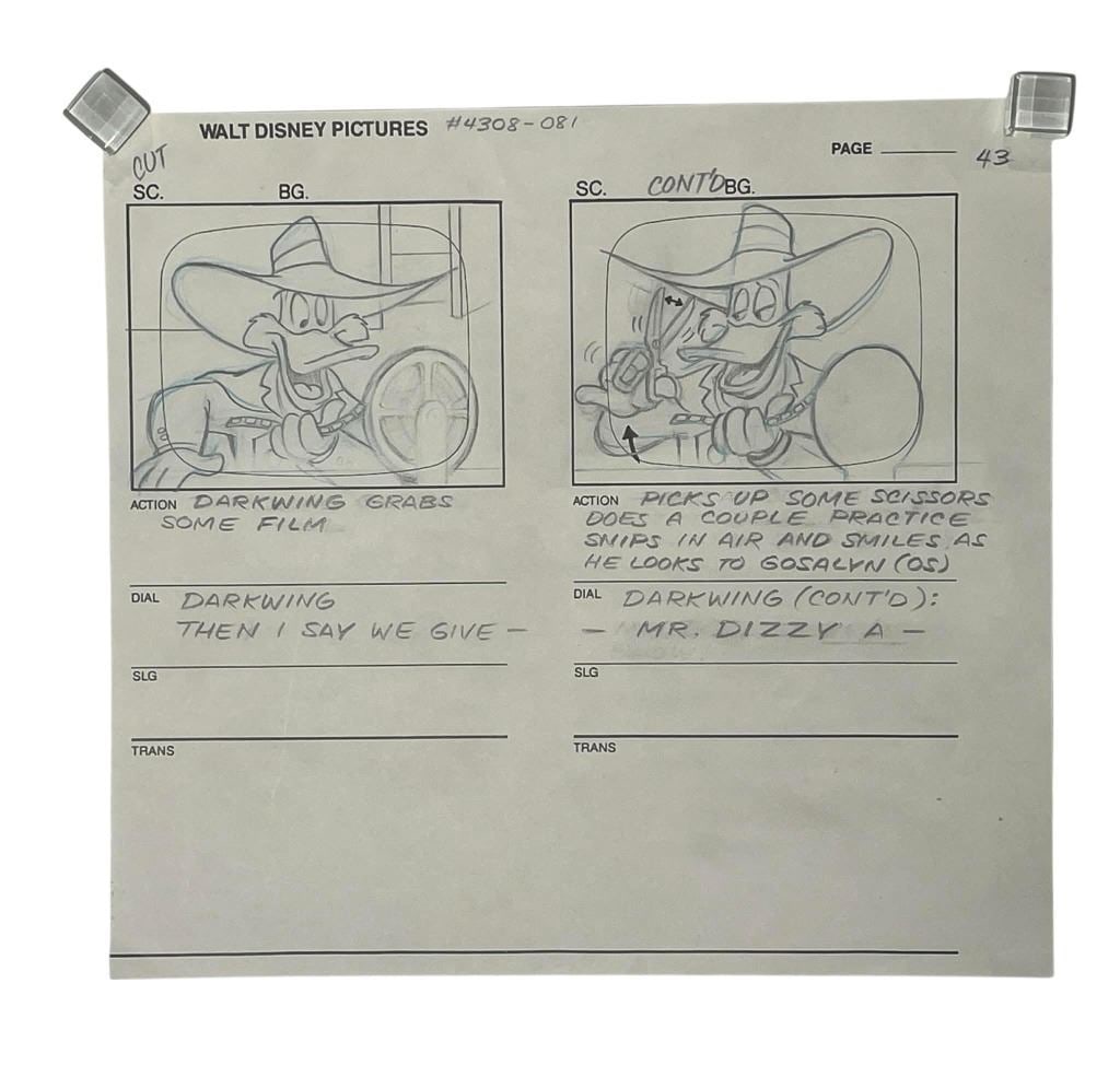 Darkwing Duck (Disney TV Series 1991[x=#8211/]1992) - Handdrwan Storyboards: Darkwing Duck (Disney TV Series 1991[x=#8211/]1992) - Hand Drawn Storyboards.Measuring 8 1/2" x 9 1/4".Storyboard Hand Drawn pencil sheet for the Disney Television animated superhero comedy