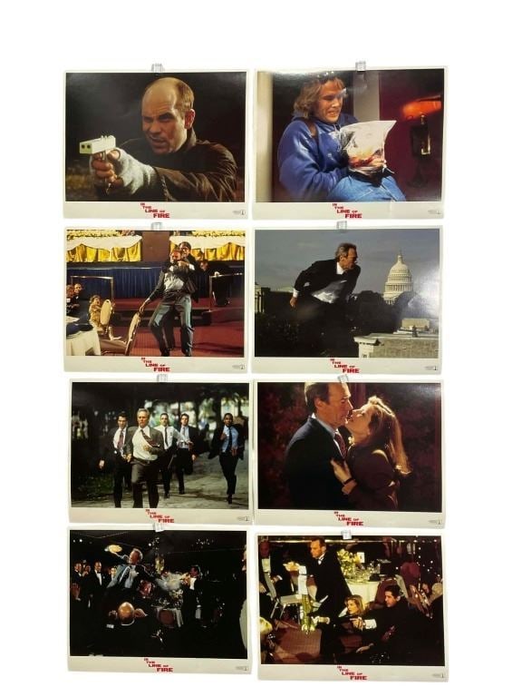 In the Line of Fire (1993) - Lobby Card Set - Clint Eastwood: In the Line of Fire (1993) - Lobby Card Set - Clint Eastwood.Measuring 8" x 10".Original set of 8 lobby cards for the Wolfgang Petersen directed political action thriller film 'In the Line of Fire'