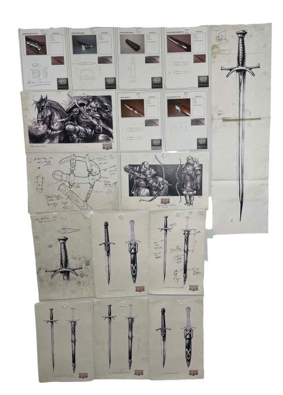 In the Name of the King: A Dungeon Siege Tale (2007) - Sword and Prop Art Collection (x16): In the Name of the King: A Dungeon Siege Tale (2007) - Sword and Prop Art Collection (x16).Measuring 11" x 17", 11" x 39" (Sword) and 8 1/2" x 11".Original set of 16 concept artworks pieces