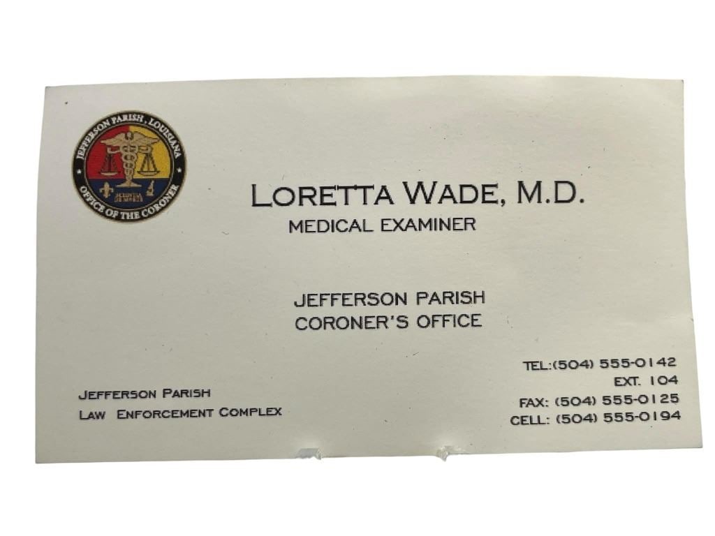 NCIS: New Orleans (2014[x=#8211/]2021) - Dr. Loretta Wade (CCH Pounder) Business Card: NCIS: New Orleans (2014[x=#8211/]2021) - Dr. Loretta Wade (CCH Pounder) Business Card.Original Business Card for "Dr. Loretta Wade", played by CCH Pounder in the production of the action crime drama