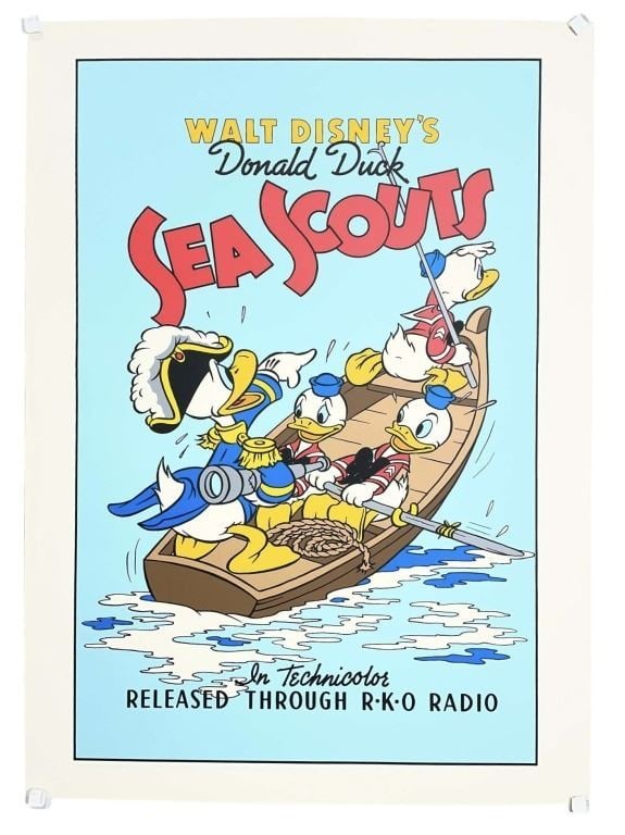 Sea Scouts (Disney Donald Duck 1939) - Serigraph Poster: Sea Scouts (Disney Donald Duck 1939) - Serigraph Poster.Measuring 22 1/2" x 31".Rare poster for the Walt Disney Productions animated cartoon short film 'Sea Scouts (Short 1939). Released to theaters o