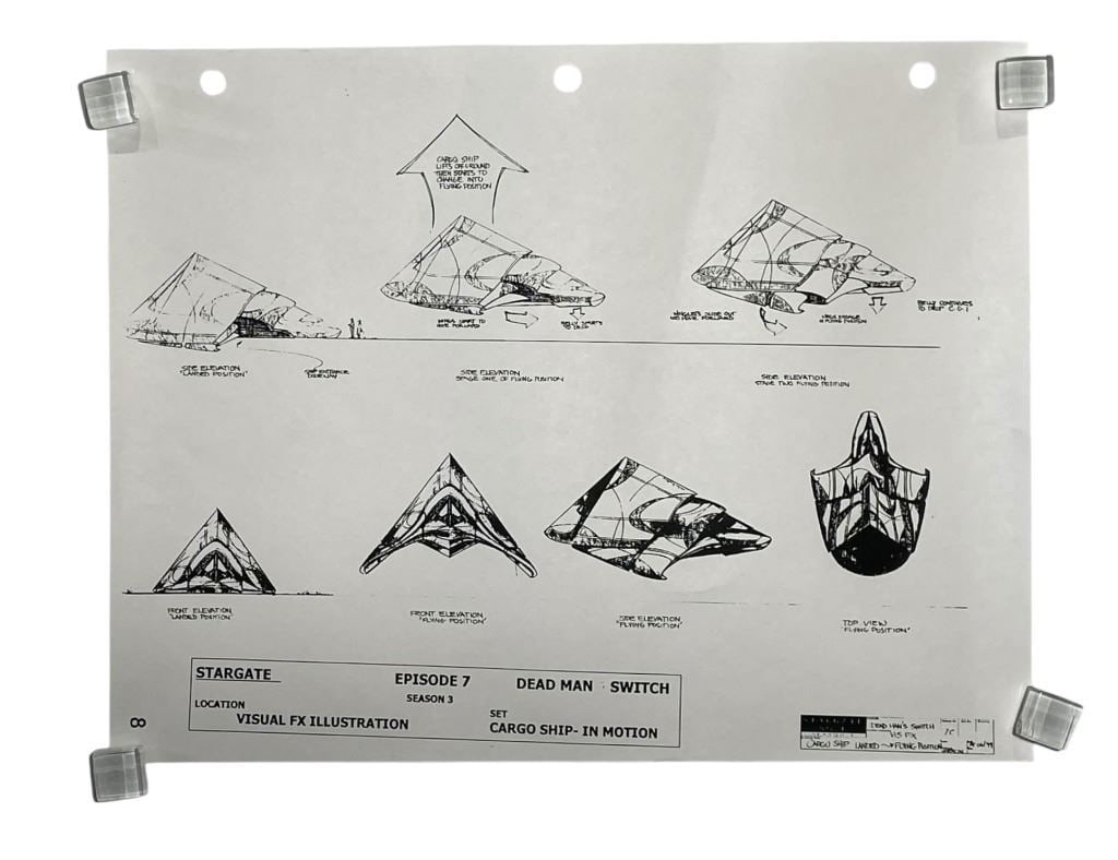 Stargate SG-1 (1997-2007) - Production Concept Art "Cargo Ship" Season 3: Stargate SG-1 (1997-2007) - Production Concept Art "Cargo Ship" Season 3.Measuring 8 1/2" x 11".From episode S3.E7 [x=#8729/] Dead Man SwitchOriginal production concept art (production used print)