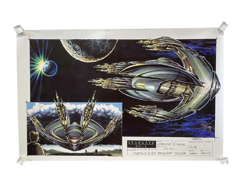 Stargate SG-1 (1997-2007) - Production Concept Color Art "Martin's Alien Spaceship" Season 5: Stargate SG-1 (1997-2007) - Production Concept Color Art "Martin's Alien Spaceship" Season 5.Measuring 11" x 17".From episode S5.E12 [x=#8729/] Wormhole Extreme.Original production concept art