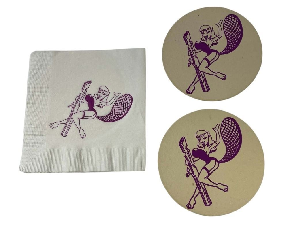 Striptease (1996) - Eager Beaver Prop Napkin and Drink Coasters: Striptease (1996) - Eager Beaver Prop Napkin and Drink Coasters.Original set of prop napkin and drink coasters from the Eager Beaver strip club in the production of the Andrew Bergman directed black