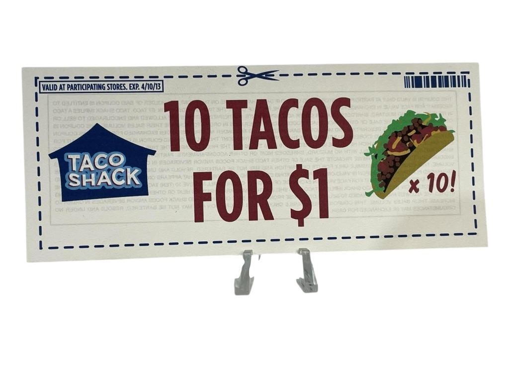 The Cat in the Hat (2003) - Taco Coupon: The Cat in the Hat (2003) - Taco Coupon.Original prop "10 Taco's for $1" coupon used in the production of the Bo Welch directed fantasy comedy film 'The Cat in the Hat (2003), based on Dr. Seuss's