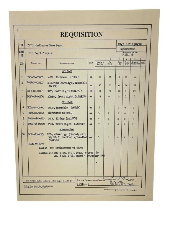 The Great Raid (2005) - Army Requisition Form: The Great Raid (2005) - Army Requisition Form.Measuring 8 1/2" x 11".Original prop Army requisition form used in the John Dahl directed war film 'The Great Raid' (2005), an internationally