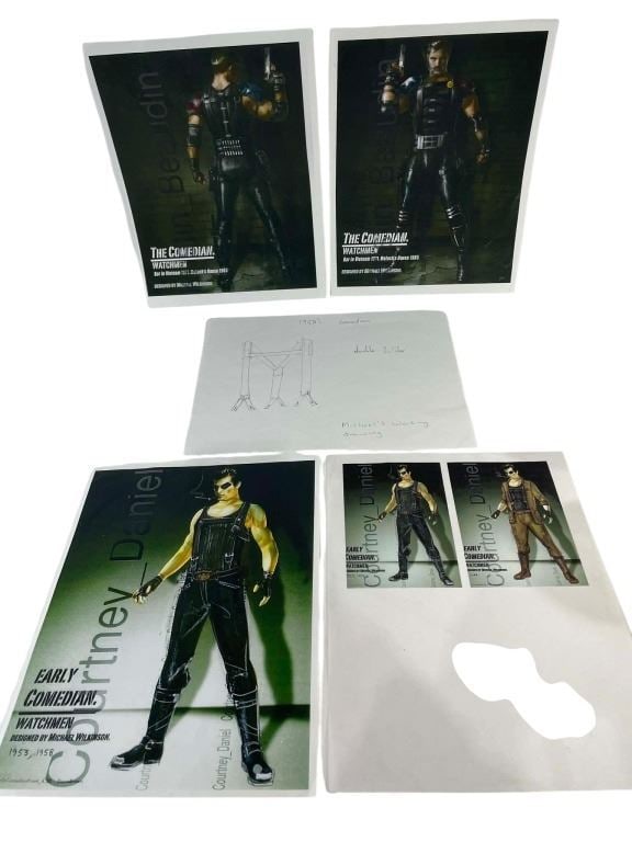 Watchmen (2009) - Comedian's (Jeffrey Dean Morgan) Costume Concept Art Collection: Watchmen (2009) - Comedian's (Jeffrey Dean Morgan) Costume Concept Art Collection.Comes with a COA co-signed by the show's prop fabricator.Measuring 8 1/2" x 11".Original collection of concept art pie