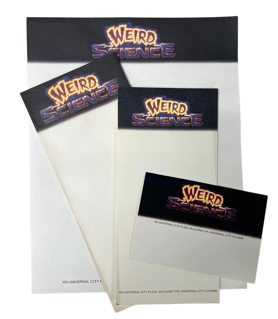 Weird Science (1985) - Stationary Paper Set From Producer's Joel Silver's Desk: Weird Science (1985) - Stationary Paper Set From Producer's Joel Silver's Desk.From the Joel Silver estate.Original and rare set of 4 pieces of Stationary paper made for the production of the John Hug