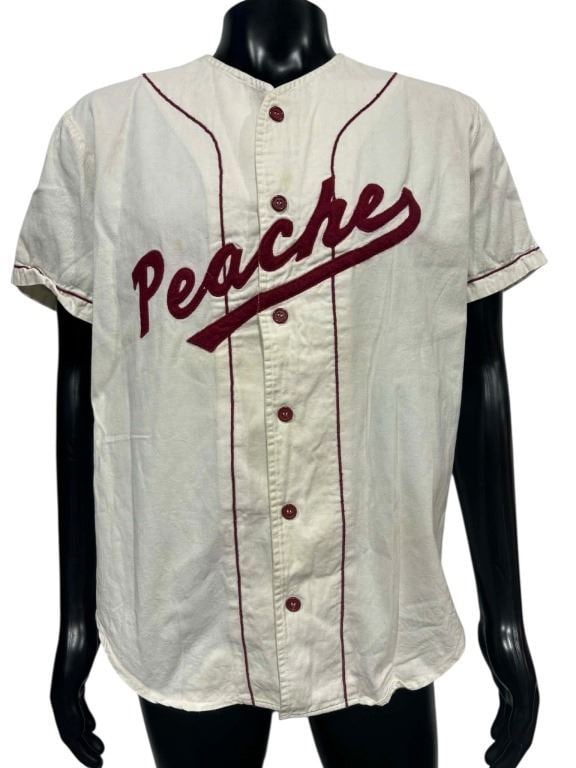 A League of Their Own (1992) - Peaches Crew Baseball Jersey: A League of Their Own (1992) - Peaches Crew Baseball Jersey.Size M.Original baseball jersey given to the cast and crew on the Penny Marshall directed sports comedy drama film 'A League of Their Own'