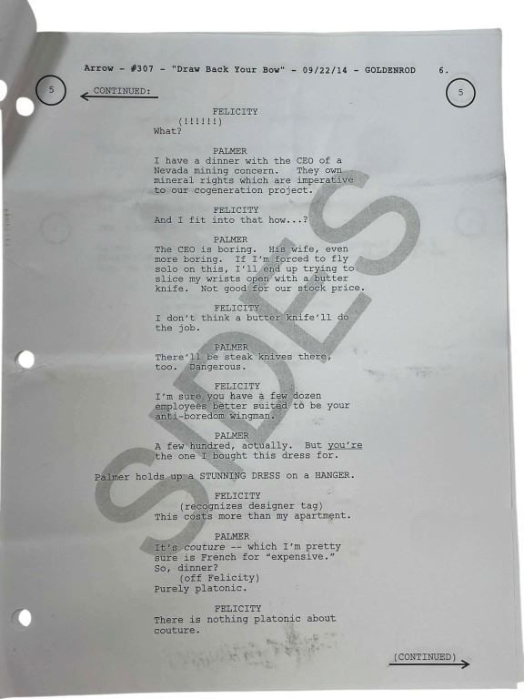 Arrow (2012-2020) - Call Sheet With Hand Written Annotations - 2