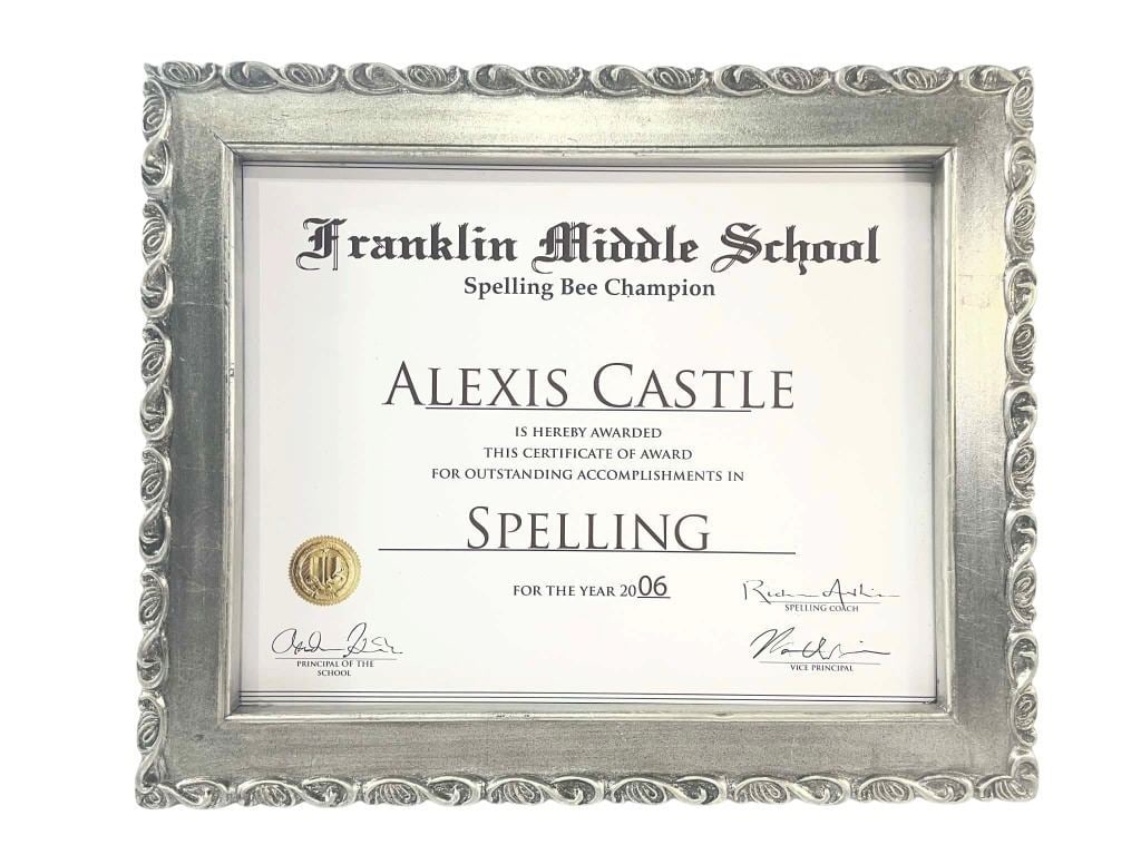 Castle (2009[x=#8211/]2016) - Alexis Castle Spelling Bee Champion Award (1 of 2)