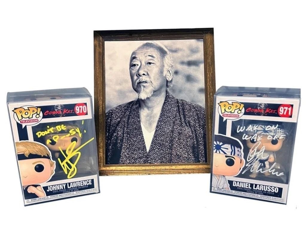 Cobra Kai (2018-2023) - Mr. Miyagi Prop Photo with Two Autographed Funko Pops (1 of 1)