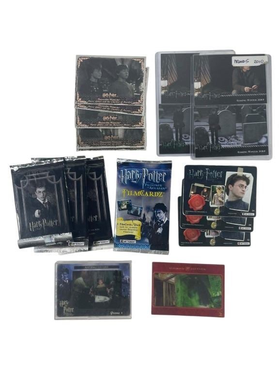 Harry Potter Franchise Trading Cards: Nice collection of trading card items from the Harry Potter franchise including rare promo cards and unopened packs.
