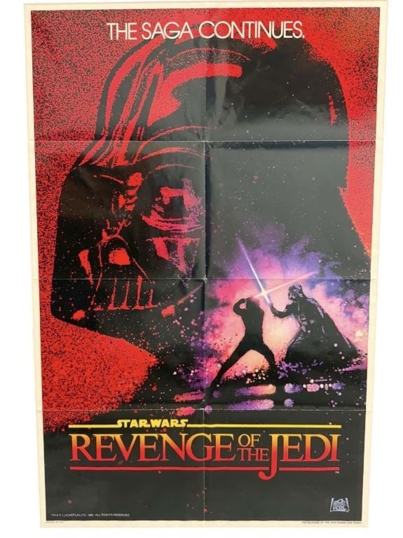 Star Wars - Revenge of the Jedi (1983) - Original 1 Sheet Poster (Rare No-Date Version): Star Wars - Revenge of the Jedi (1983) - Advance One Sheet Poster (Rare No-Date Version).Folded one sheet and Rare Undated Version. Measuring 26 7/8 x 40 7/8.The beautiful artwork found in this