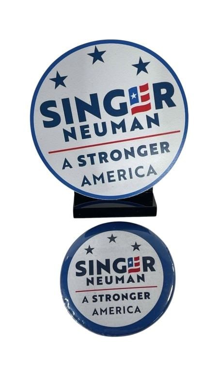 The Boys (2019[x=#8211/]2026) - Singer and Neuman Campaign Button and Sticker: The Boys (2019[x=#8211/]2026) - Singer and Neuman Campaign Button and Sticker.Original Campaign buttons and sticker from the production of the Eric Kripke produced satirical superhero television