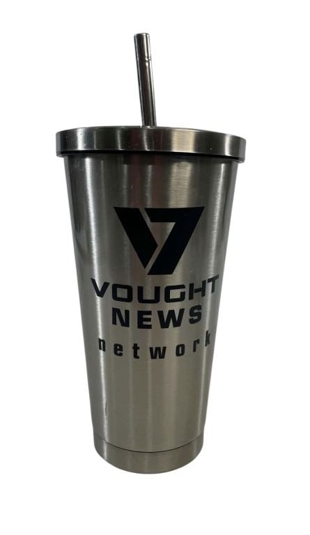 The Boys (2019[x=#8211/]2026) - Vought News Network Stainless Steel Cup: The Boys (2019[x=#8211/]2026) - Vought News Network Stainless Steel Cup.Original lidded stainless steel cup imprinted with the VNN name and logo from the production of the Eric Kripke produced satiric