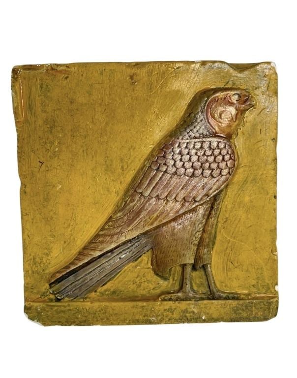 The Mummy (1999) - Egyption Horus Falcon Plaster Plaque: The Mummy (1999) - Hand-Painted Egyptian Papyrus Scroll.Made of plaster.Measuring 4" x 4".Original Horus Plaque used in the production of the Stephen Sommers directed science fiction production of "Th