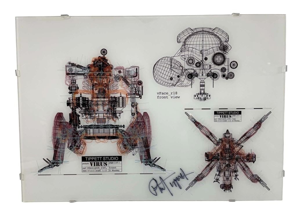 Virus (Phil Tippett Collection 1999) - Phil Tippett Signed Production Concept Art: Virus (Phil Tippett Collection 1999) - Phil Tippett Signed Production Concept Art.Measuring 14" x 20".Phil Tippett has signed the outside of the glass.Original concept art photo that hung in Phil Tipp