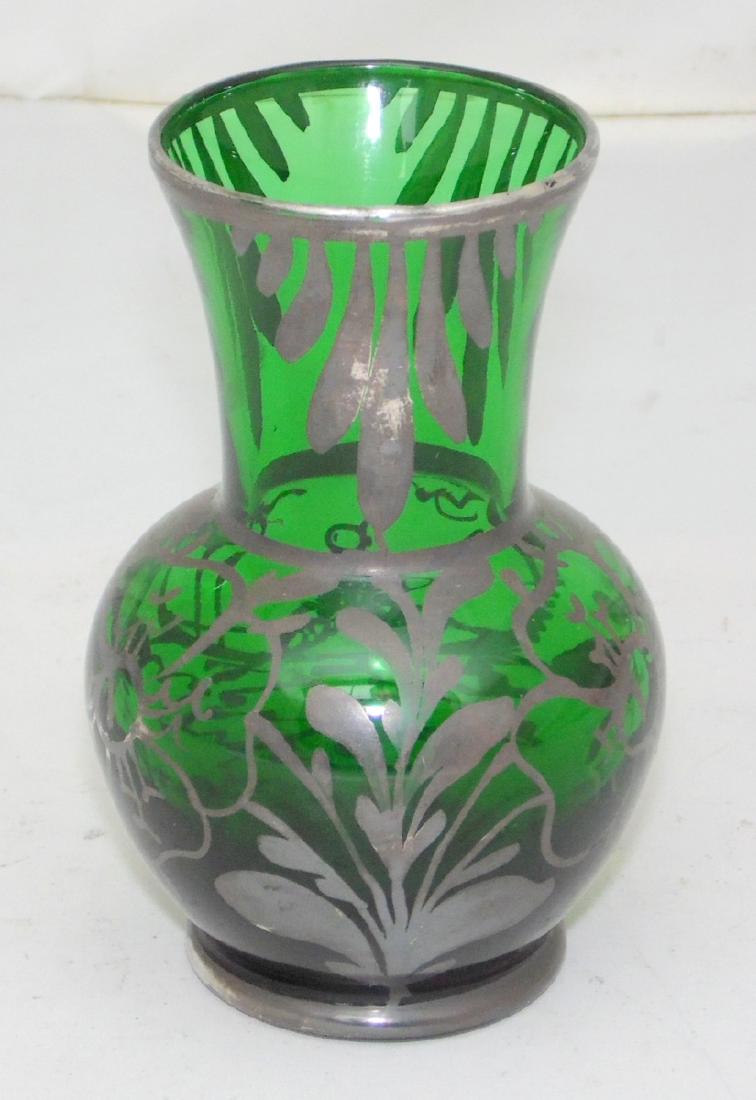 Venetian Silver Overlay Emerald Green Glass Vase Jun 22 2019